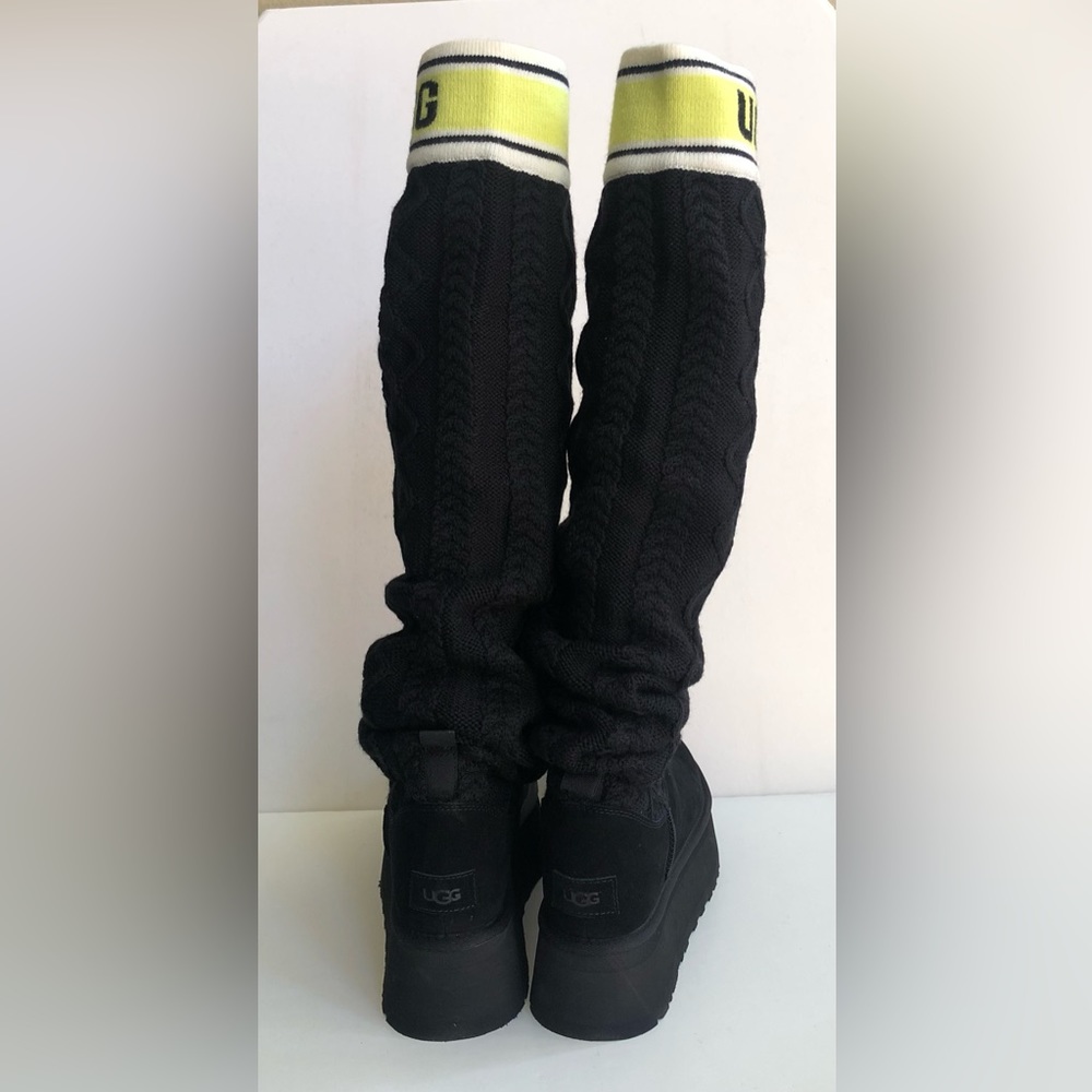 UGG CLASSIC SWEATER LETTER TALL BLACK PLATFORM BOOTS sz US 7 / EU 38 / UK 5 - Picture 5 of 7